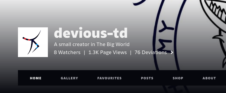 A screenshot showing about 1300 views and 8 watchers on my deviantart profile